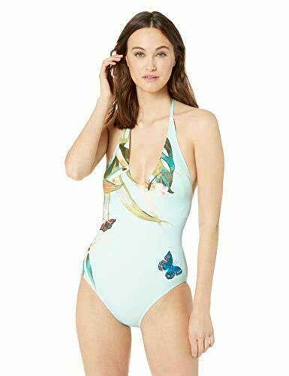 Vince Camuto Paradise Teal Butterfly Size 4 New Halter One Piece Swimsuit Garden